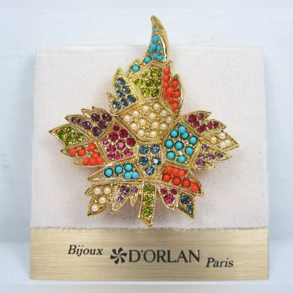 New D'Orlan Gold Plated Brooch with Swarovski Crystals and Sandstones - 0066 - Picture 4 of 4